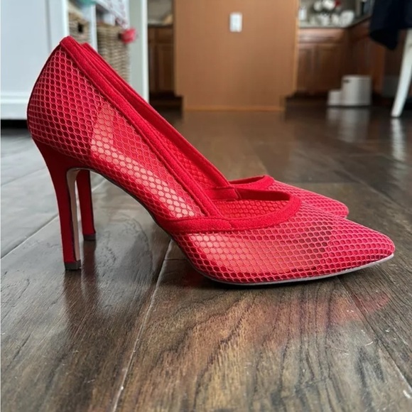 Rampage Shoes High Heels Pump Mesh Suede Pointed Toe Beige Slip On Size 10 - Picture 2 of 8